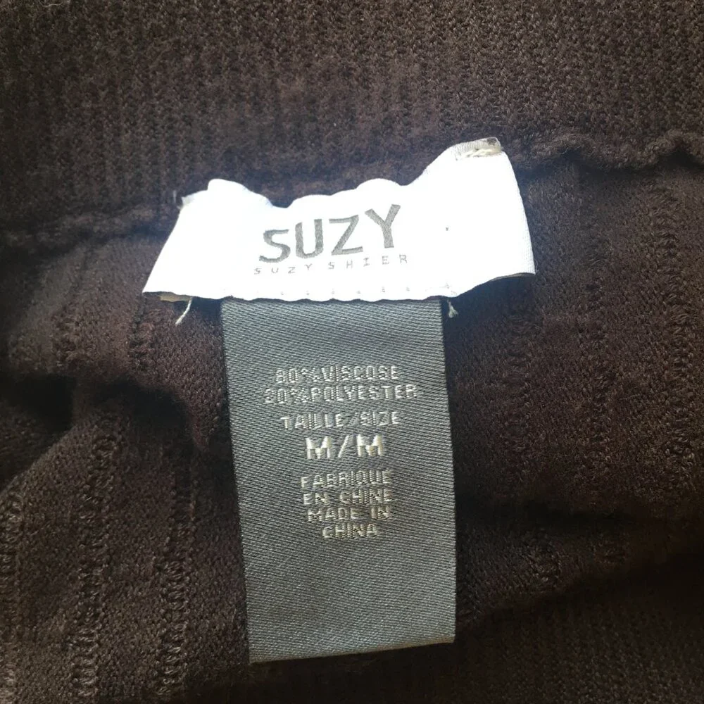 Suzy Shier Brown Skirt A line Viscose Med H2H-1018-2- Stretch Ribbed Waist. - Picture 6 of 7